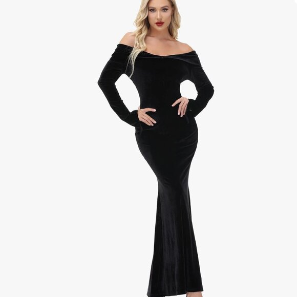 MORTICIA ADDAMS | ELVIRA| WITCH SEXY VAMP VELOUR DRESS | HALLOWEEN COSTUME - Picture 4 of 9